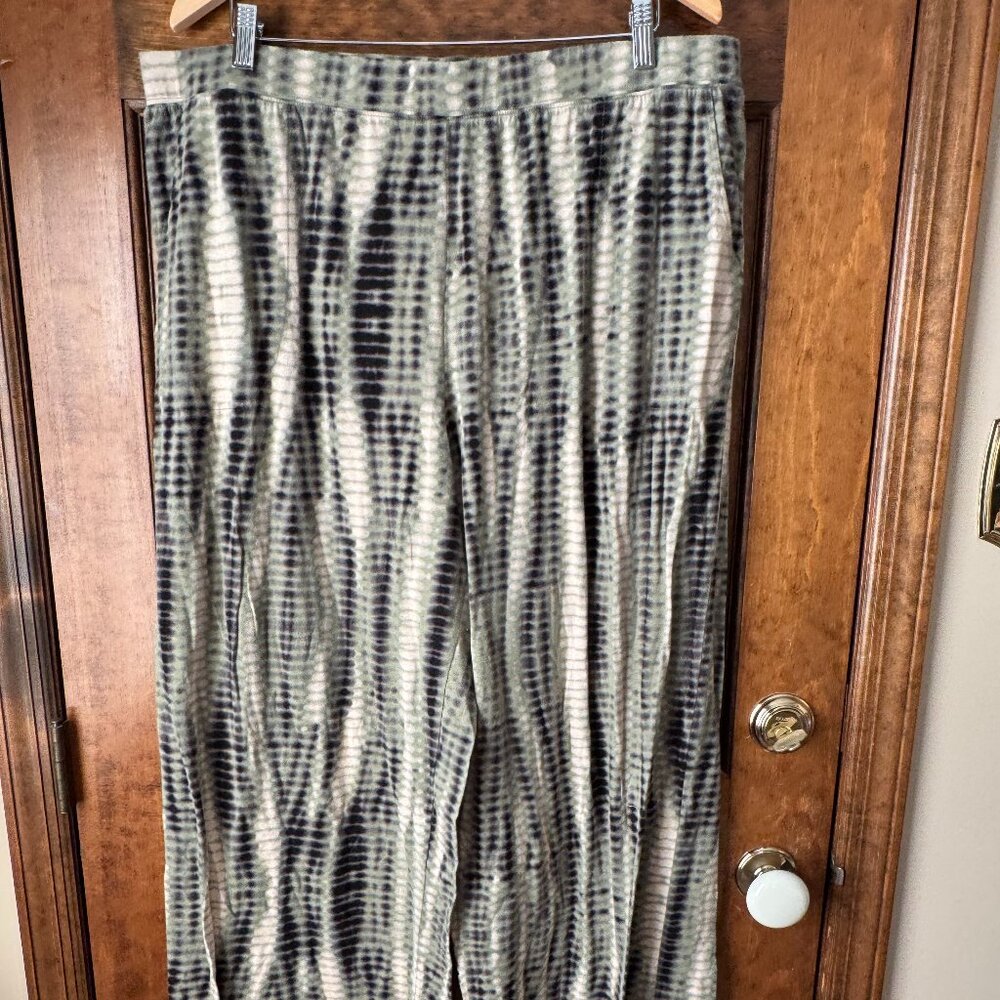 d&co. Beach Olive Brown & Ivory Abstract Pattern Pull-On Pants w/Pockets Size 1X